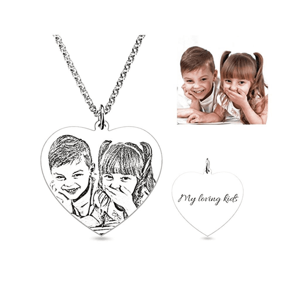 Heart Shaped Engraved Photo Necklace Heart Shaped Engraved Photo Necklace